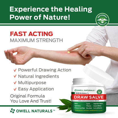 OWELL NATURALS Drawing Salve Ointment Fast Acting Formula for Skin, Splinters, Ingrown Hairs, Boils & Cyst, Bug Bites, bee Sting, Mosquito bite Itch, Poison Ivy (2 Pack)