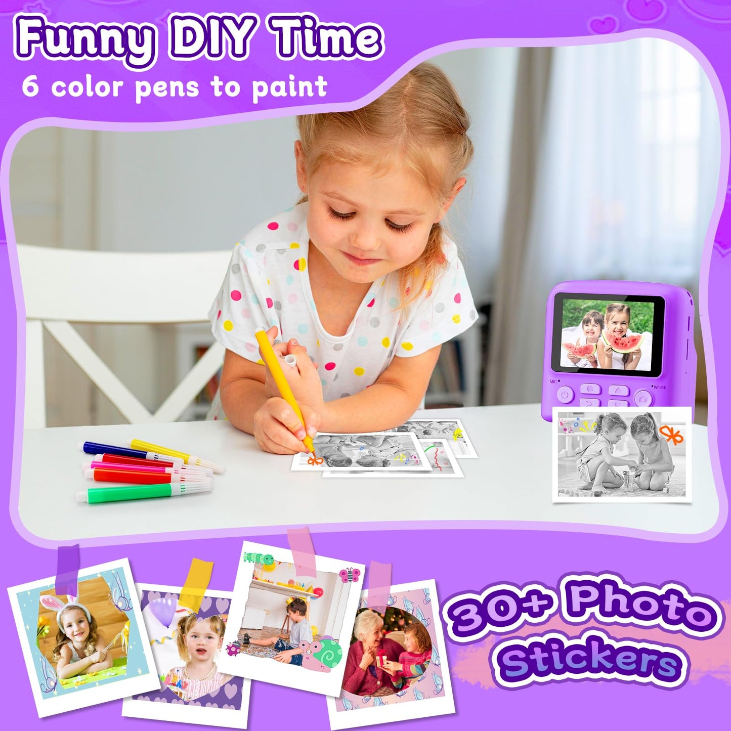 MindPal Kids Camera Instant Print, 1080P Digital Camera with 32GB Card, Portable with Lanyard, Instant Print Camera for Kids, for 3 4 5 6 7 8 9 Year Old Girls Boys Kids