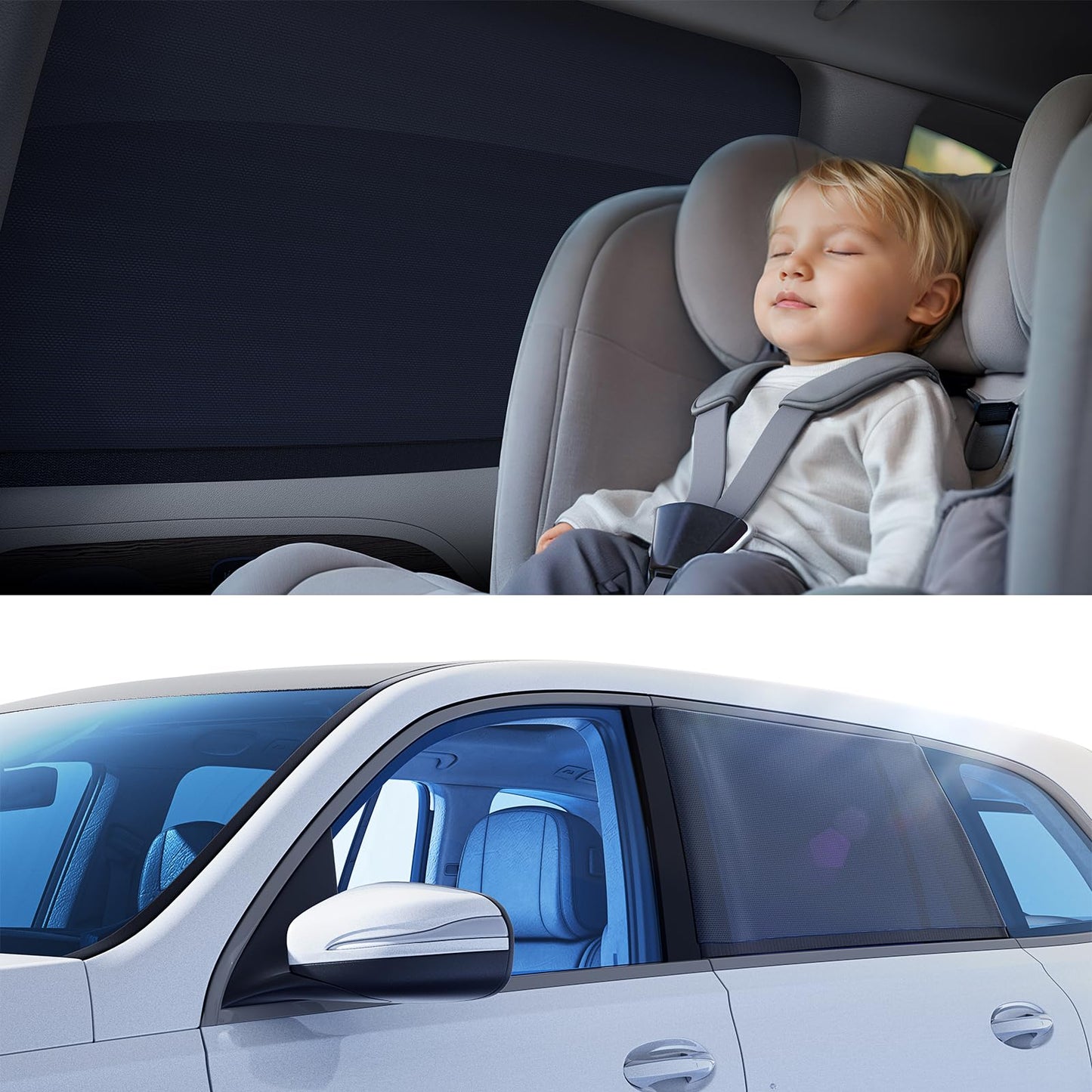 Nmoiss [2025 Upgraded] Car Window Shades for Baby[Ice Crystal Cooling Layer](2 Pack) UV-Blocker Cling Sun Shade 99% UV Protection Fit SUV/Sedan/Minivan | Roll Windows Down, Privacy Safe Medium