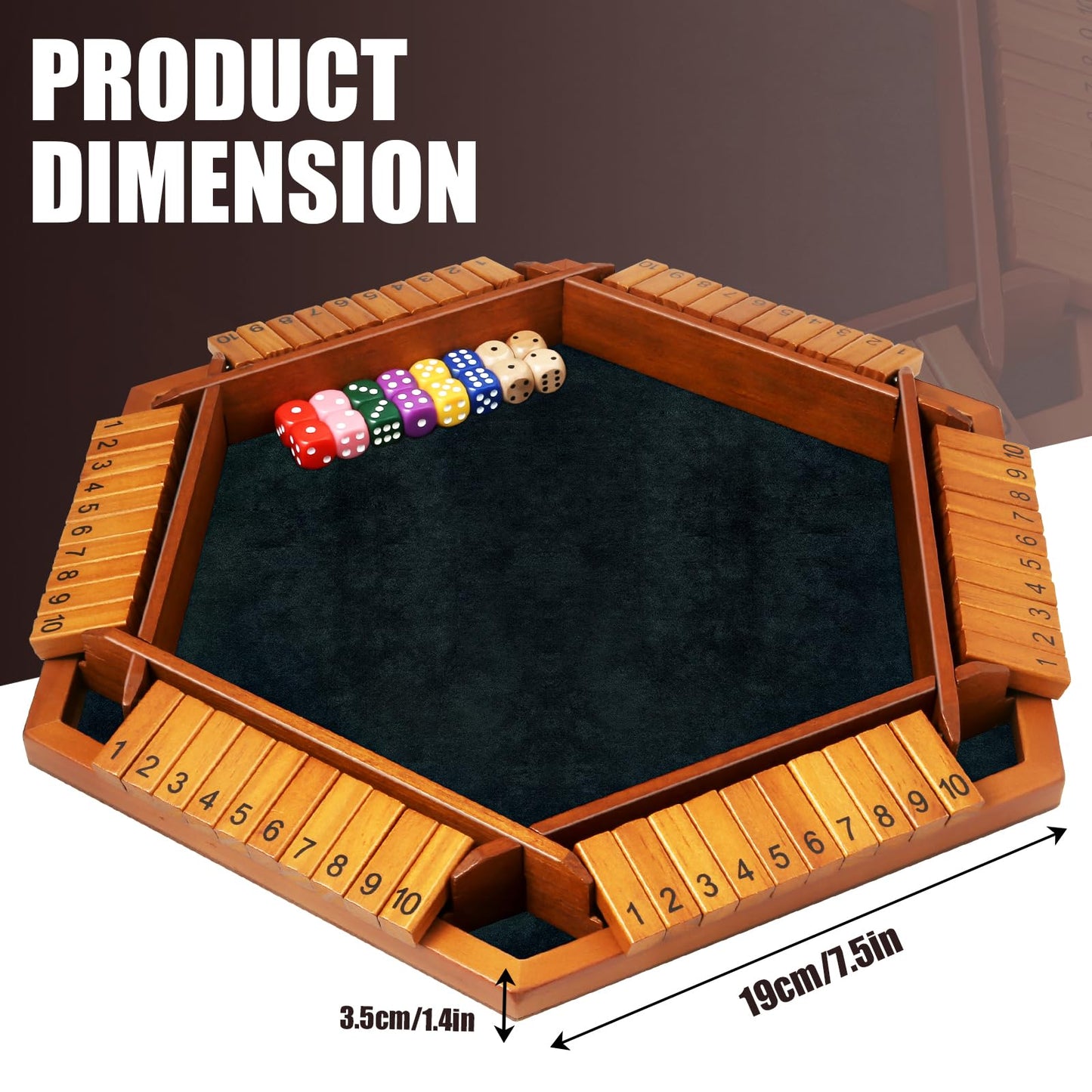 Toidgy 1-6 Players Shut The Box Dice Games, Wooden Board Table Math Game with 16 Dice and Instructions, Classics Close The Box Board Game for Adults Kids, Family Classroom Home or Bar