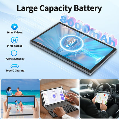 Android 14 Tablet, 10 inch Tablet with Keyboard, 16GB+128GB, 1TB Expand, Octa-Core, 2.4G/5G WiFi, 8000mAh, BT V5.0, GMS Certified, IPS Touch Screen, GPS, with Case, Mouse, Stylus(Black)