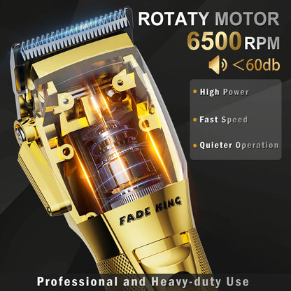 FADEKING® Professional Hair Clippers for Men - Cordless Hair Clippers, LCD Display Barber Clippers for Hair Cutting & Mens Grooming with Travel Case (Gold+Bronze)