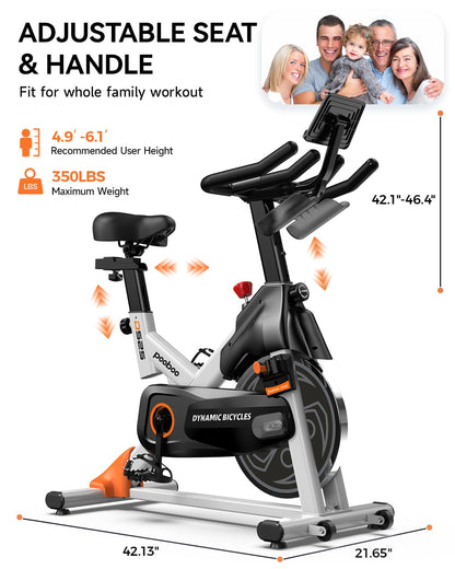 pooboo Exercise Bike, Adjustable Magnetic Resistance Silent Belt Drive, Indoor Cycling Bike for Home Cardio Gym, Fitness Stationary Bike Machine with 350lbs Weight Capacity, Monitor & Tablet Holder