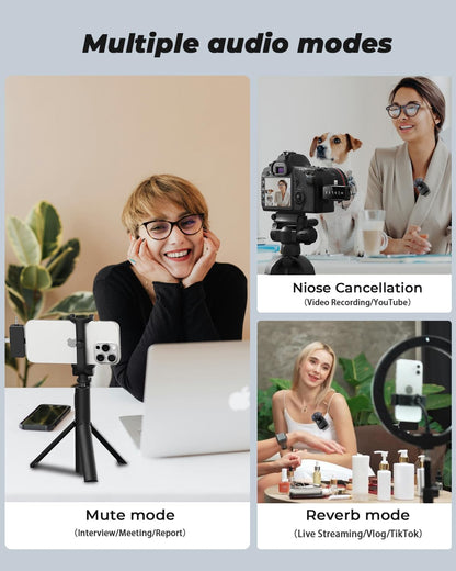 BAILIXIN 3-in-1 Mini Microphone for iPhone, Android, Camera - 328ft Long Range, 20H Battery Life, Wireless Microphones, Lapel Mic with AI Noise Reduction for Video Recording, YouTube, TikTok
