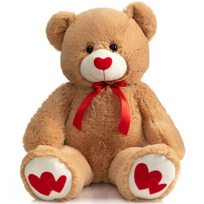 HollyHOME Big Teddy Bear Stuffed Animal Valentines Large Bear Plush with Red Heart for Girlfriend and Kids Valentines 36 inch Tan