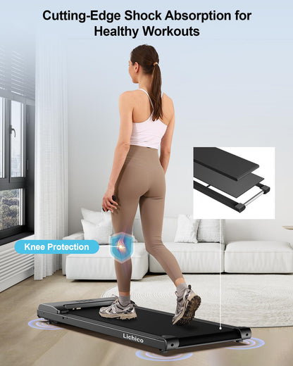 Lichico Walking Pad Under Desk Treadmill, Portable Small Treadmills for Home and Office, 2.5HP Super Quiet Brushless Motorized Walking Jogging Running Machine with Remote Control