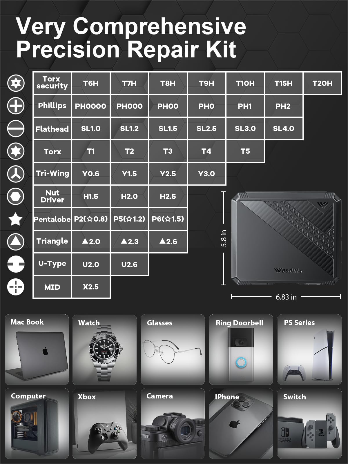 Wesdut 52in1 Precision Screwdriver Set, [Super Durable] Small Repair Kit, PC Accessories, PS5 Cleaning Kit, Tool Sets for Men, Fit MacBook, Computer, Laptop, Watch, PS4, Xbox, Eyeglass, Console More
