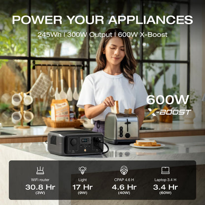 EF ECOFLOW Solar Generator RIVER 3 with 45W Solar Panel, 245Wh Portable Power Station LiFePO4 Battery, 300W Up to 600W AC Output, <20 MS UPS, 1Hr Fast Charging Power Station for Outdoor/Camping/RVs