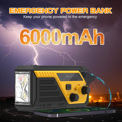 Hand Crank Emergency Radio, 6000mAh AM/FM Weather Radio NOAA Alert with Battery Backup, NOAA Weather Radio with Phone Charger,3 Flashlight Modes,Reading Lamp,SOS Alarm for Emergency,Hurricane