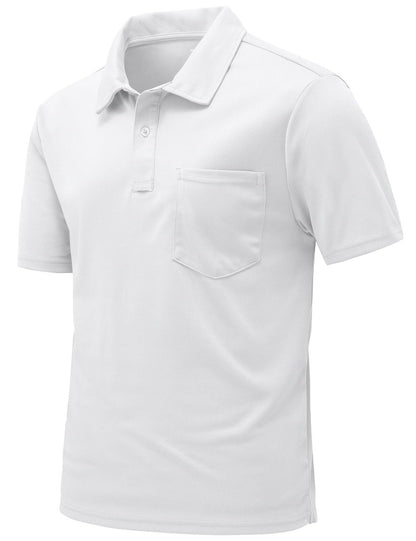 Rdruko Men's Polo Shirts with Pocket Short Sleeve Collared Dry Fit Moisture Wicking Golf Polo Shirts(White, US XXXL)