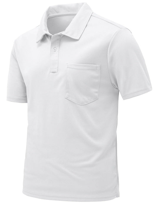 Rdruko Men's Polo Shirts with Pocket Short Sleeve Collared Dry Fit Moisture Wicking Golf Polo Shirts(White, US XXXL)