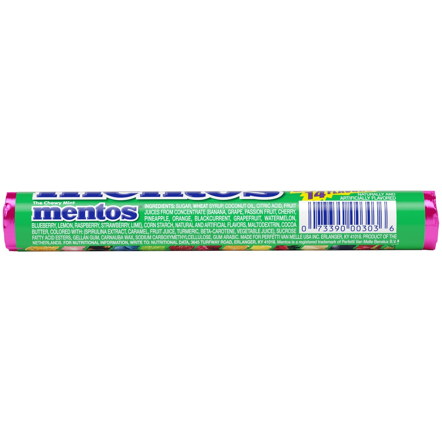 Mentos Chewy Mint Candy Roll, Discovery 14 Assorted Fruit Flavors, 14 Pieces Per Roll, 15 Count Showbox