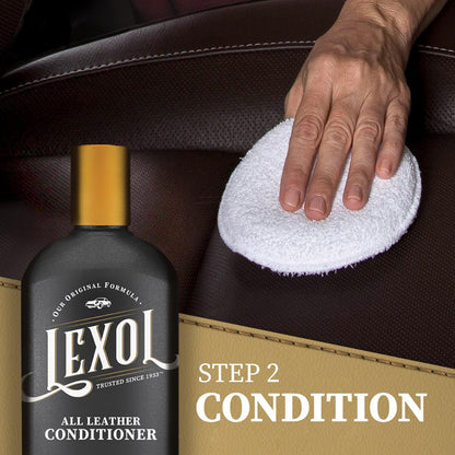 Lexol All Leather Cleaner and Conditioner Kit for Car Seats and Interiors, Couches and Furniture, Shoes and Boots, Baseball Gloves and Horse Saddles, Two 8 oz Bottles and Two Sponges