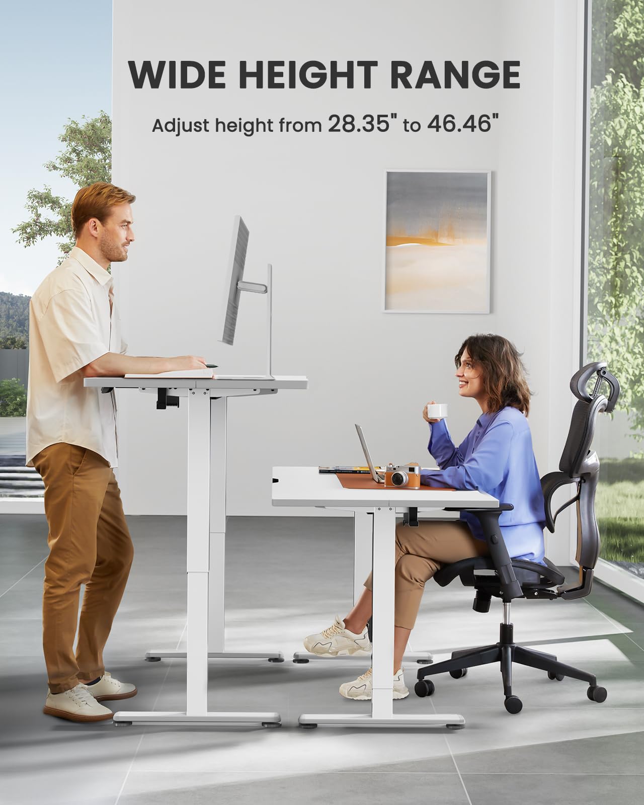 ErGear Height Adjustable Electric Standing Desk, 40 x 24 Inches Sit Stand up Desk, Memory Computer Home Office Desk (White)