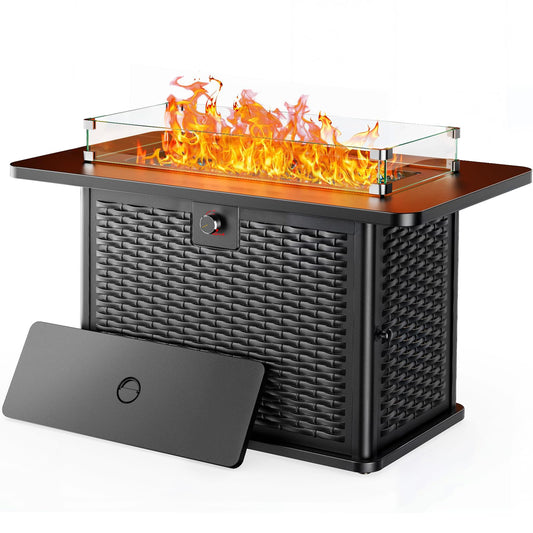 Ciays 43-Inch Rectangular Propane Fire Pit with 60,000 BTU Output, Fire Pit Table CSA-Certified Premium Gas for Outside Patio with 304 Stainless Steel H-Burner, Glass Stones, and Wind Guard,Black