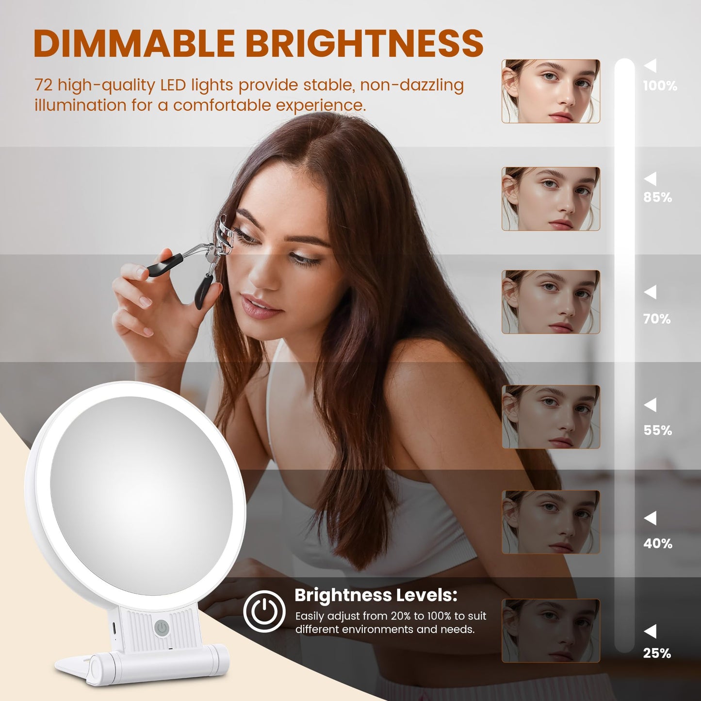 tubbede 1X/30X Lighted Makeup Mirror with Magnification, Double-Sided Switch, 3-Color Lights, 2000mAh Rechargeable, Adjustable Brightness for Vanity Table or Bathroom (Grey)
