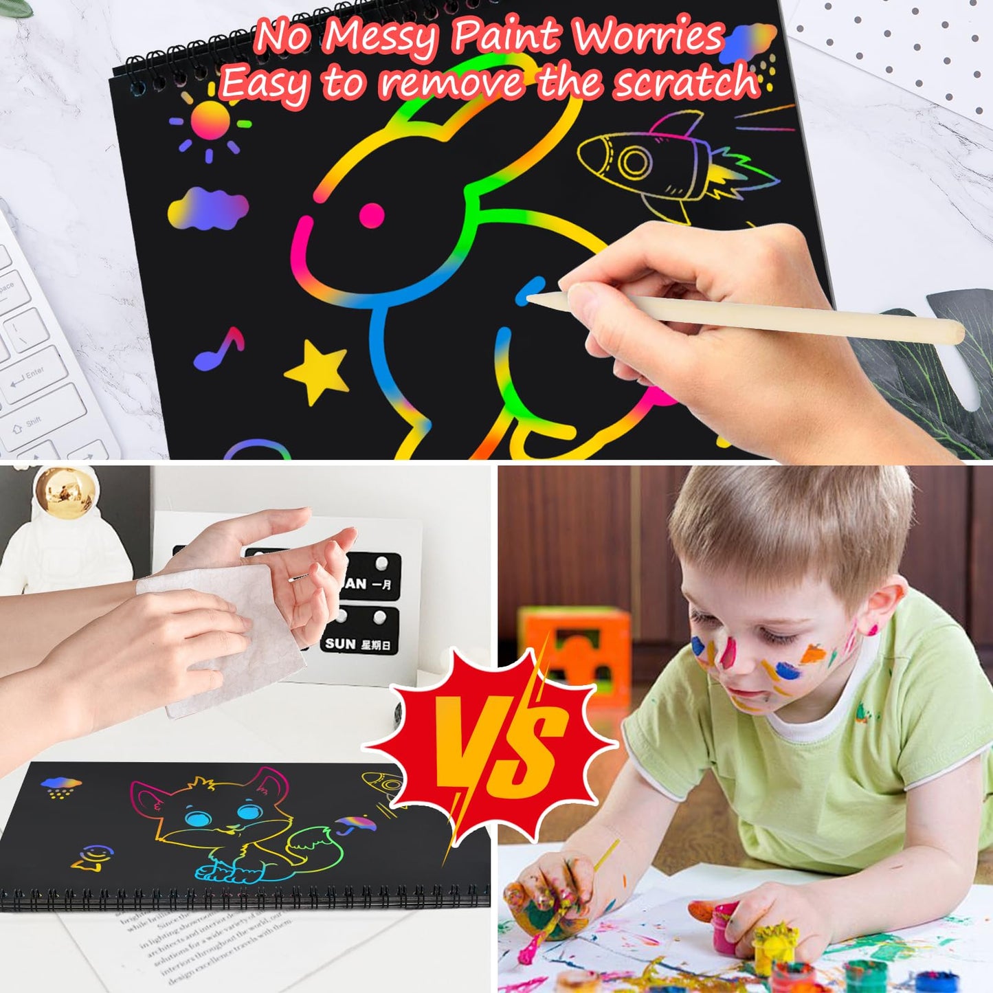 Stocking Stuffers for Kids Teen Girls: Scratch Paper Art Crafts Back to School Teacher Supplies Game Party Favors Activities Toys for Boy Ages 3-12 Years Old Valentines Birthday Gifts 2 Pack