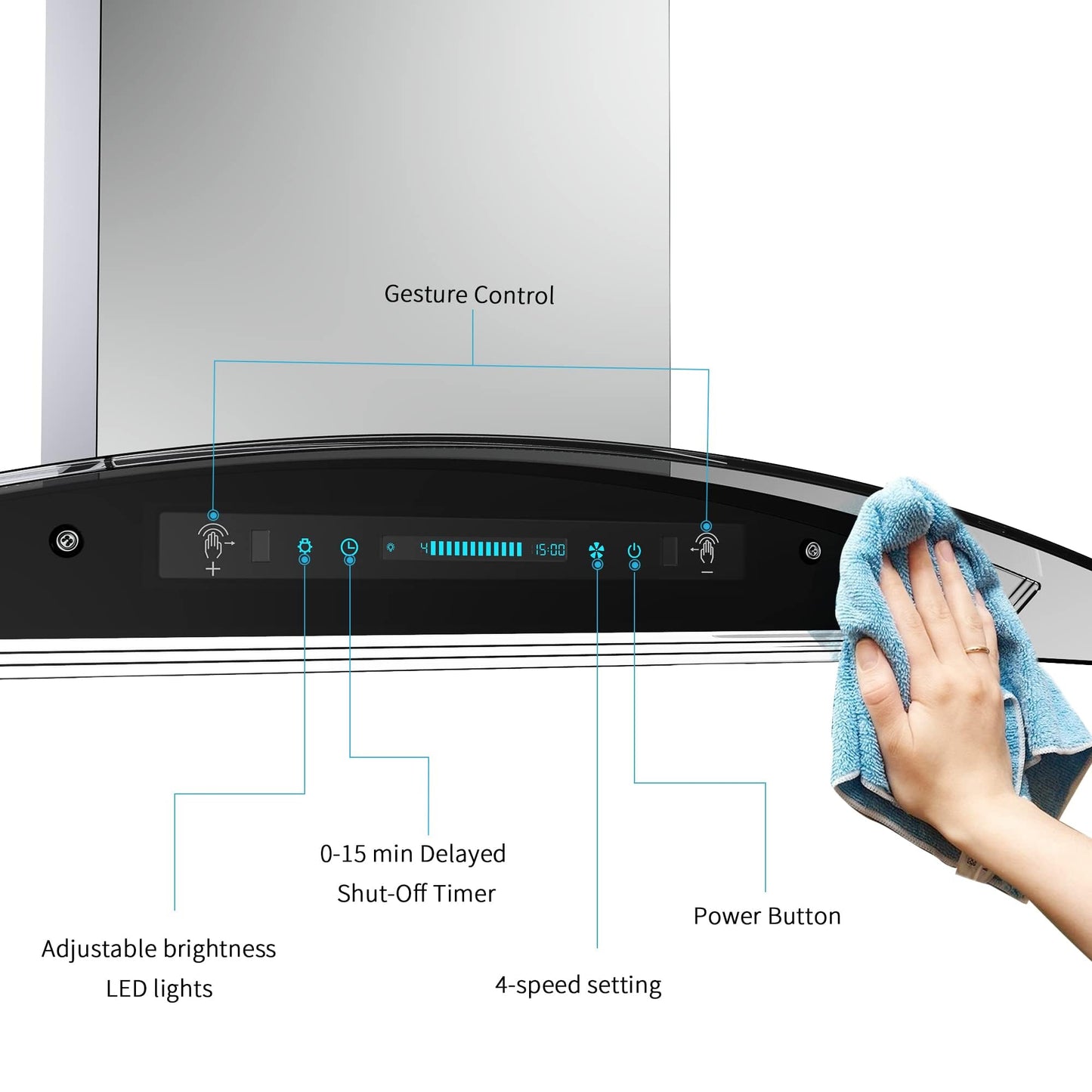 IKTCH Upgrated 30 inch Island Mount Range Hood, 900 CFM Ducted Range Hood with 4 Speed Fan, Stainless Steel& Tempered Glass with Gesture Sensing&Touch Control Making life Smarter IKIS01-30
