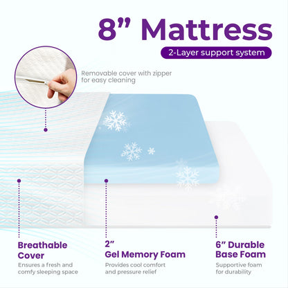 GAESTE 8 Inch Full Cooling Gel Memory Foam Mattress for Cool Sleep Medium Firm CertiPUR-US Certified Foam, Mattress in a Box Pressure Relief Removable Cover No Fiberglass (Full, 8 in)