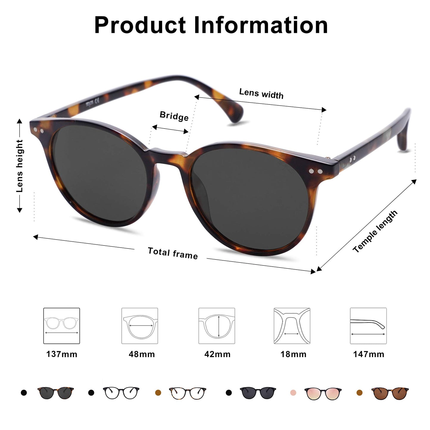 SOJOS Small Round Classic Polarized Sunglasses for Women Men Vintage Style UV400 Lens MAY SJ2113, Tortoise/Grey