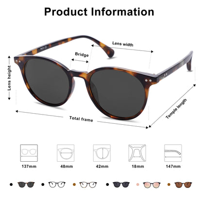 SOJOS Small Round Classic Polarized Sunglasses for Women Men Vintage Style UV400 Lens MAY SJ2113, Tortoise/Grey