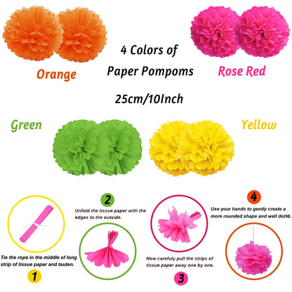 Recosis Fiesta Party Decorations, Multicoloured Paper Fans Pompoms Paper Balloon Garlands Hanging Swirls Decorations for Fiesta Gifts Mexican Cinco De Mayo Taco Birthday Party Supplies