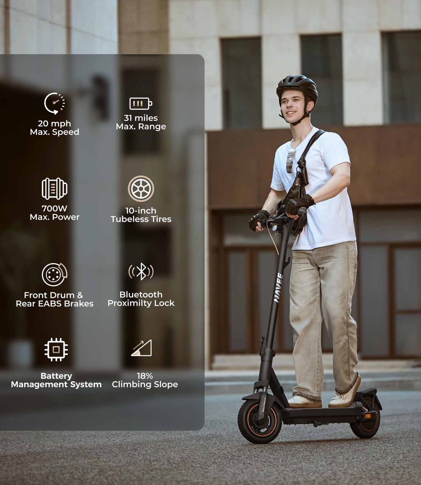 NAVEE GT3 Electric-Scooter-Adults, e Scooter, Fast 20 Mph, 700w 500w Motor with Suspension, Long Range 30 Miles, 10 inch Tires All Terrain, Foldable for Commuter Men Adult Teens Students Heavy Duty