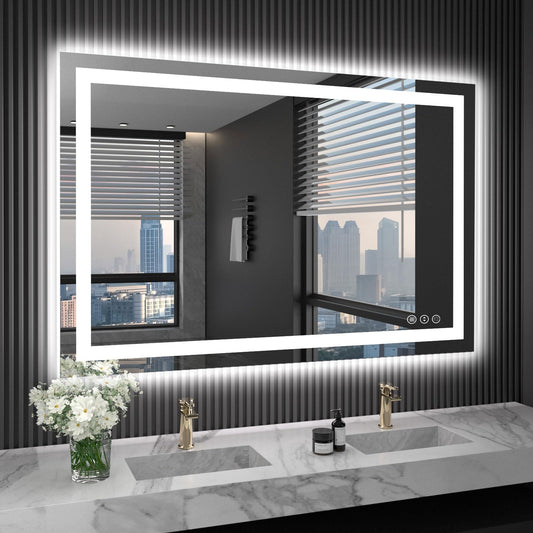 LOAAO 48X36 LED Bathroom Mirror with Lights, Anti-Fog, Dimmable, Backlit + Front Lit, Lighted Bathroom Vanity Mirror for Wall, Shatter-Proof, Memory Function, ETL Listed