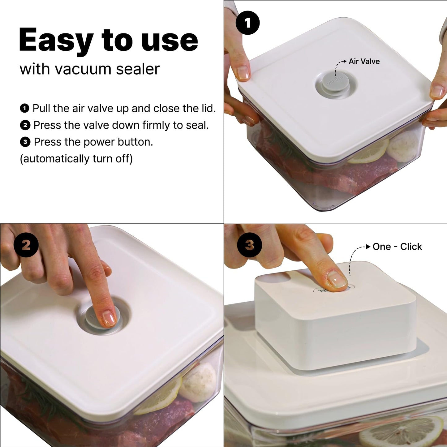 VAKUEN Premium Airtight Food Storage Containers & Vacuum Sealer Machine Starter Set, 4-piece Container with Sealer, 100% Leak Proof,Keep food fresh up to 5 times longer than non-vacuum strorage.