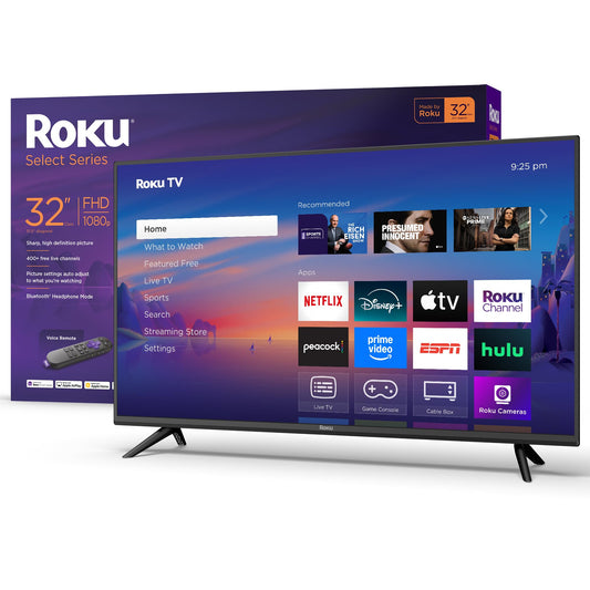 Roku Smart TV 2025 – 32-Inch Select Series, 1080p Full HD TV TV with Voice Remote – Flat Screen LED Television with Wi-Fi for Streaming Live Local News, Sports, Family Entertainment
