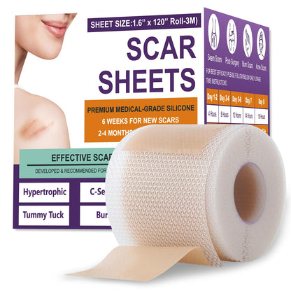 Silicone Scar Sheets,Silicone Scar Tape,Scar Tape for Surgical,C-Section,Tummy Tuck,Keloid(1.6"X 120" Roll-3M) Keloid Bump Removal