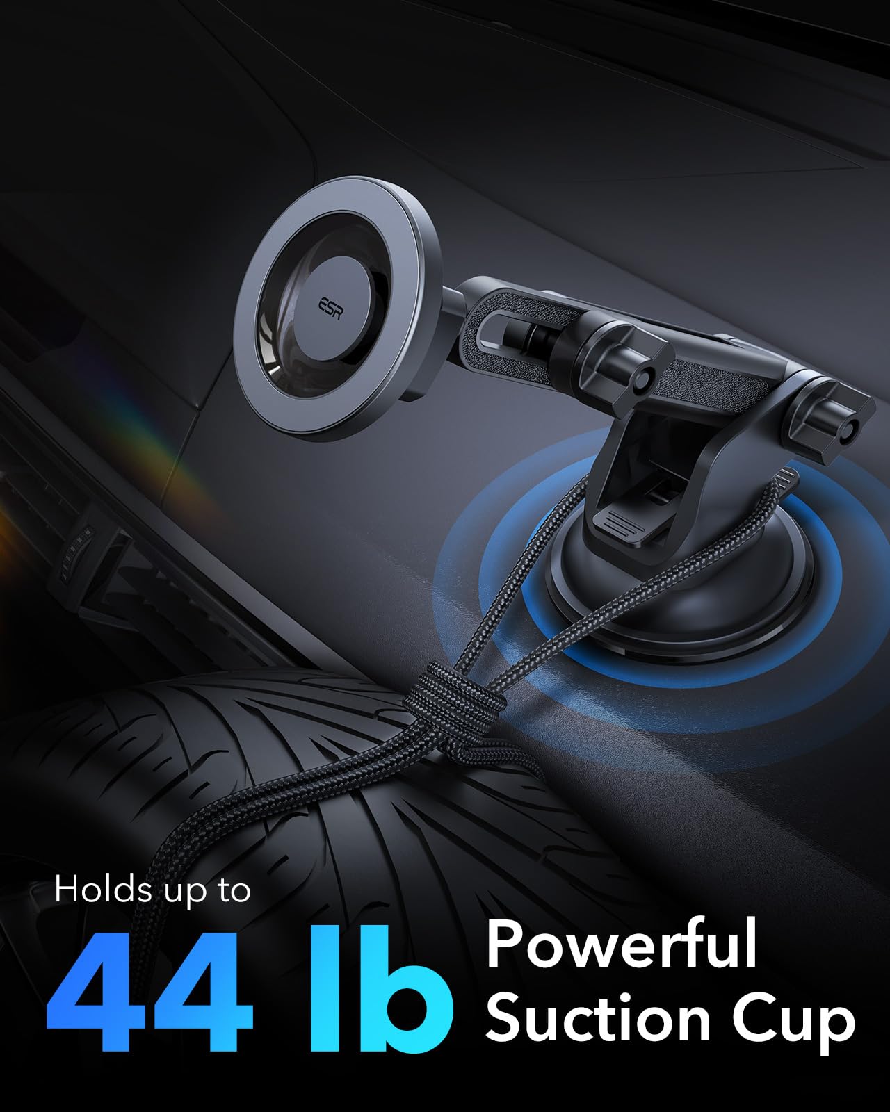ESR Dashboard Magnetic Phone Holder for Car, for MagSafe Car Mount, Windshield Vacuum Car Mount for iPhone 16/16e/15/14/13/12, Samsung, Car Accessories, Charging Not Supported,2 Metal Rings Included