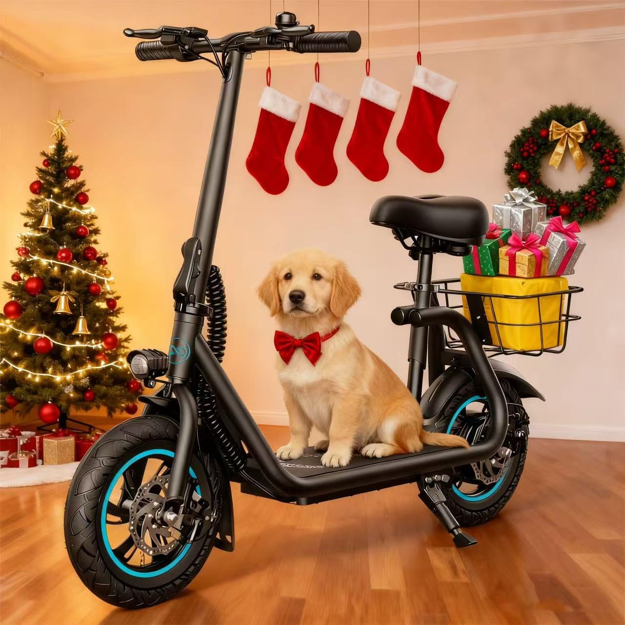 AWWSCOOTER C1 Electric Scooter with Seat for Adults, 450W Powerful Motor, 20 Mile Long Range, 16 Mph Foldable Commuter E-Scooter with Basket for Daily Commute, Grocery, or Pet Travel – Classic Black