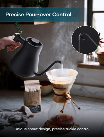 INTASTING Electric Kettles, Gooseneck Electric Kettle, ±1℉ Temperature Control, Stainless Steel Inner, Quick Heating, for Pour Over Coffee, Brew Tea, Boil Hot Water, 0.9L Black