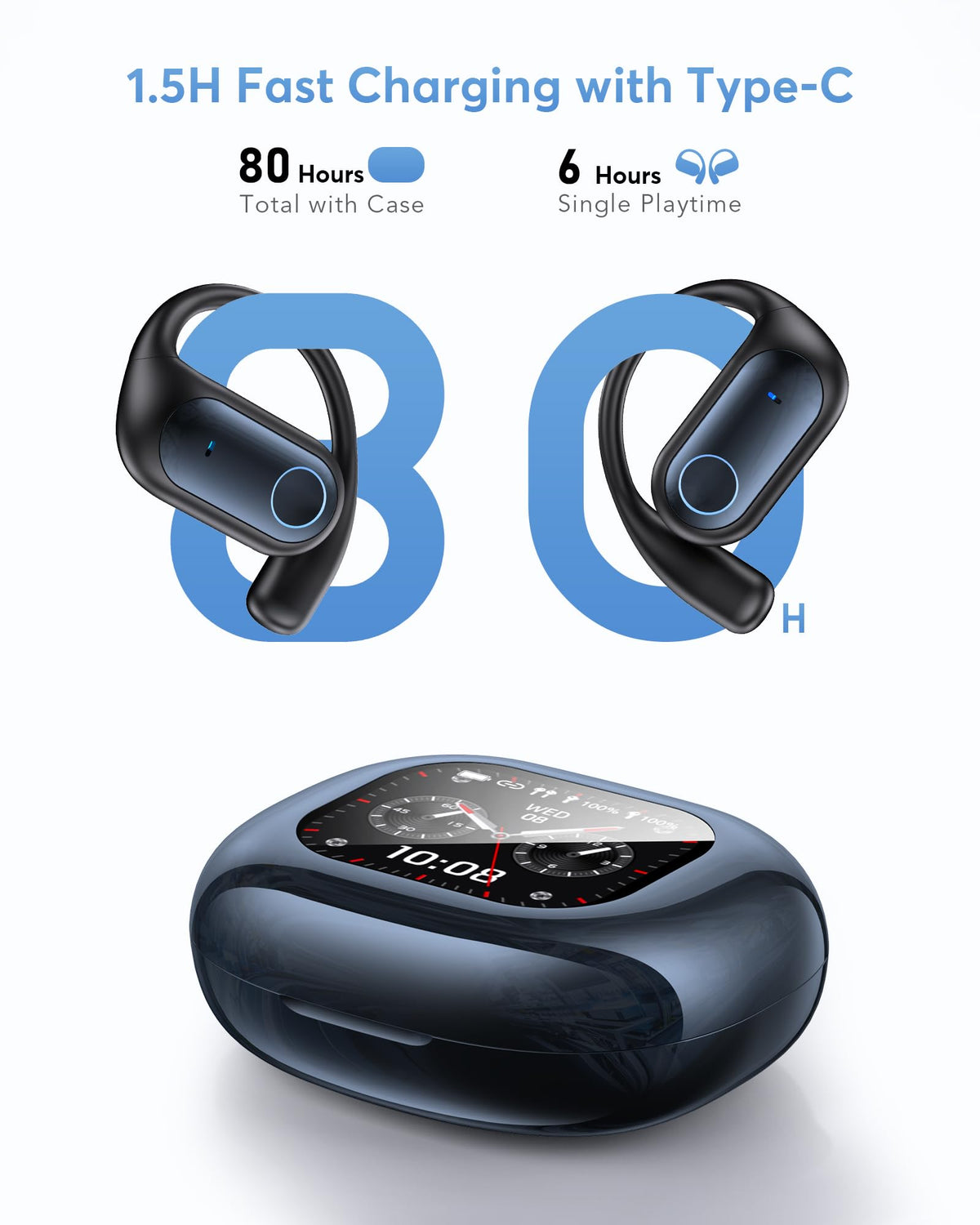 KOSERNT AI Translation Earbuds, Bluetooth 5.4 OWS Headphones with LCD Touch Screen, Real-Time Translator for 144 Languages & Accents, Perfect for Travel, Business & Learning, Royal Blue