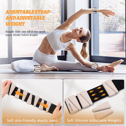 BECOJADDE Wrist Ankle Weights Adjustable Training Intensity for Strength Training Walking Running Yoga Pilates Jogging for Women Men Set of 2 (1 lb Each), Beige
