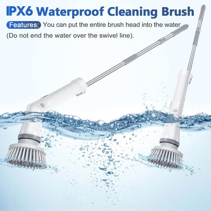 Qimedo Upgrade Rechargeable Electric Scrubber for Cleaning, 45-inch Handheld Spin Scrubber with Extended Long Handle, Cordless Power Dish Scrubber with 6 Brushes for Bathtub Grout Tile Floor