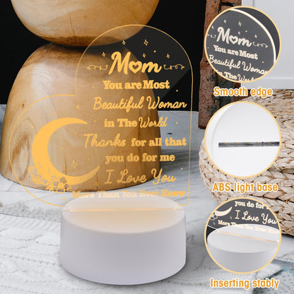 RSUARSUA Gifts for Mom from Daughter Son - Mom Birthday Gifts Acrylic 3D Text Night Light, Mom Gifts for Christmas, Mother's Day, Birthday, Thanksgiving