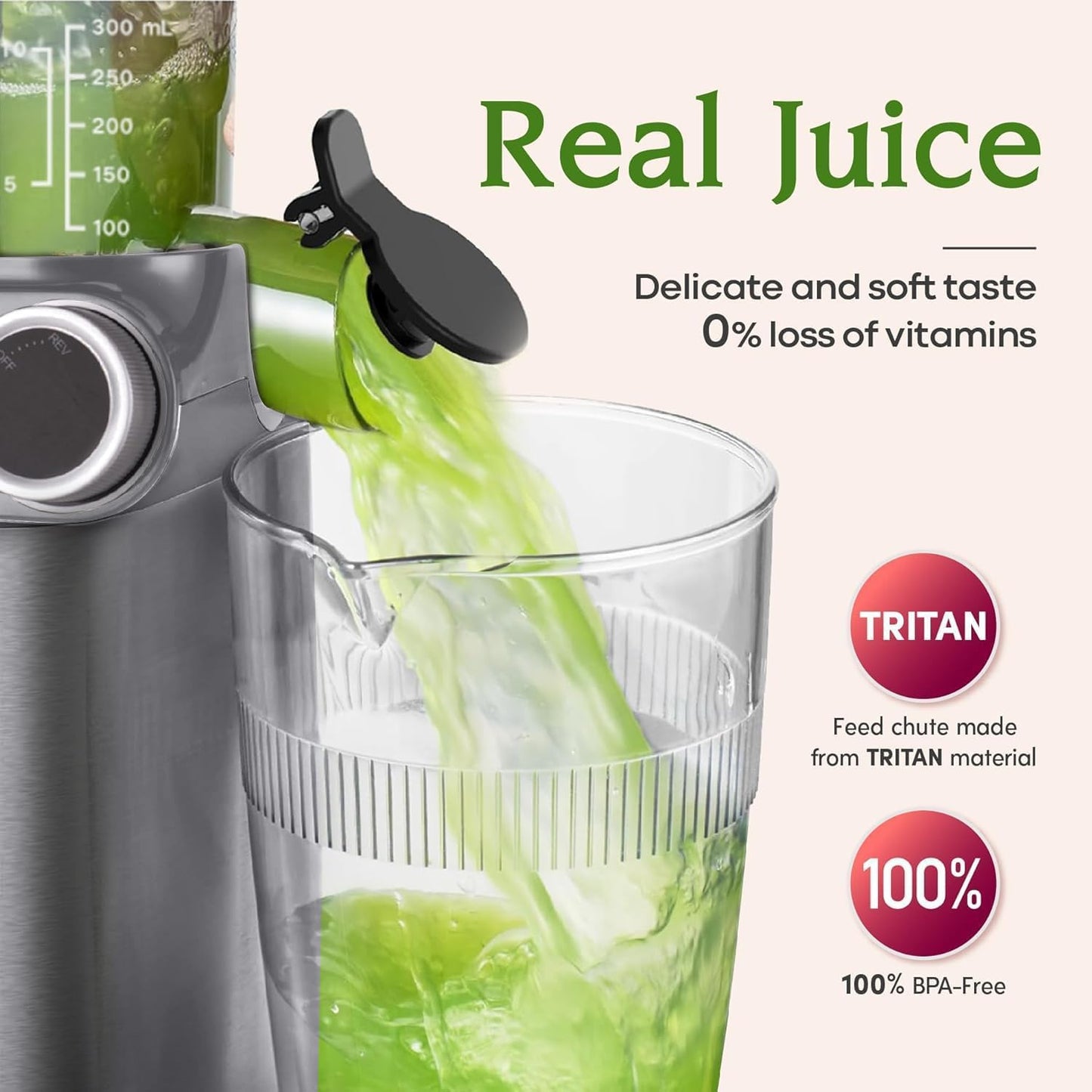 Cold Press Juicer, Anybear 200W Slow Masticating Juicer 4.3" Large Feed Chute Fit Whole Fruits Vegetables | Heavy-Duty Auger | Tritan Material | BPA Free | Juice Recipes (Silver)