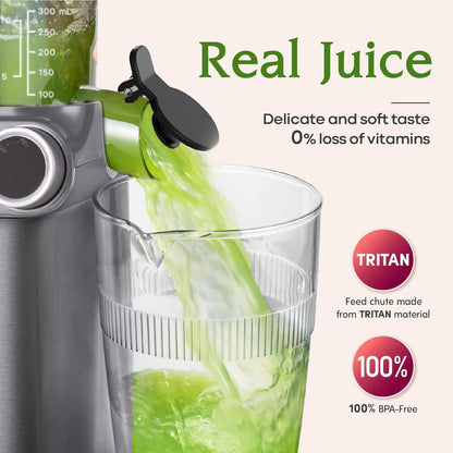 Cold Press Juicer, Anybear 200W Slow Masticating Juicer 4.3" Large Feed Chute Fit Whole Fruits Vegetables | Heavy-Duty Auger | Tritan Material | BPA Free | Juice Recipes (Silver)
