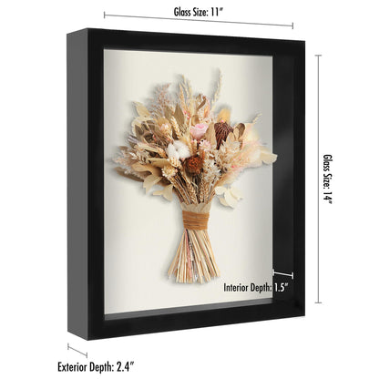 Americanflat 11x14 Shadow Box Frame with Shatter-Resistant Glass - Silhouette Collection - Large Shadow Box Display Case for Tabletop and Wall Display - Black with Soft Felt Back