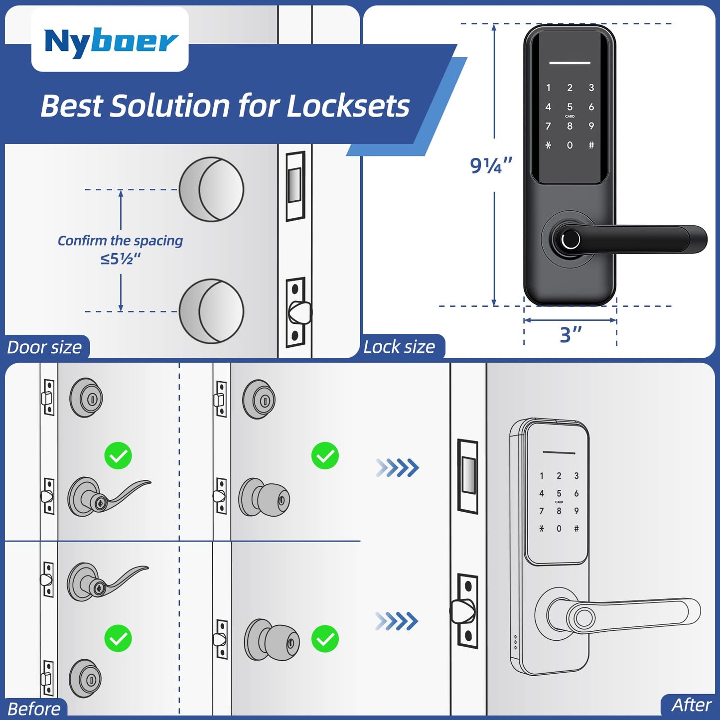 Keyless Fingerprint Smart Door Lock and Handle - Keypad Entry, Electronic Passcode for Front Door