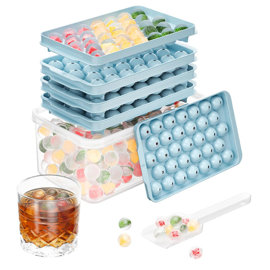 Optish 3 Pack Ice Trays for Freezer, 99 PCS Ice Cube Tray with Lid and Bin, Round Ice Cube Trays for Freezer, Circle Ice Cube Tray for Chilling Drinks