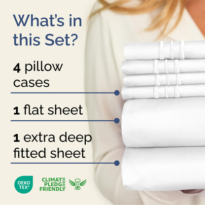 Extra Deep Queen Sheet Set - 6 Piece Breathable and Cooling Sheets - Hotel Luxury Bed Sheets Set - Easy & Secure Fit - Soft, Wrinkle Free and Comfy Sheets Set - White Sheet Set with Extra Deep Pockets