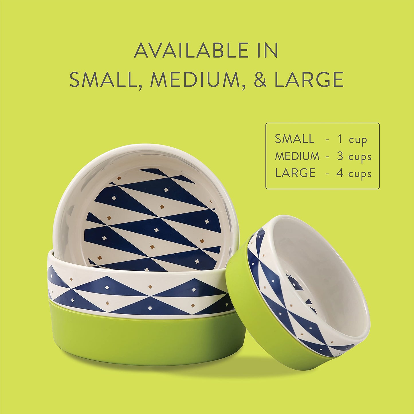 Now House for Pets by Jonathan Adler Oslo Duo Dog Bowl, Small Cute Ceramic Dog Food Bowl from Now House by Jonathan Adler for Water or Food, 4.5 Inch Dog Bowl, Green (FF15509)