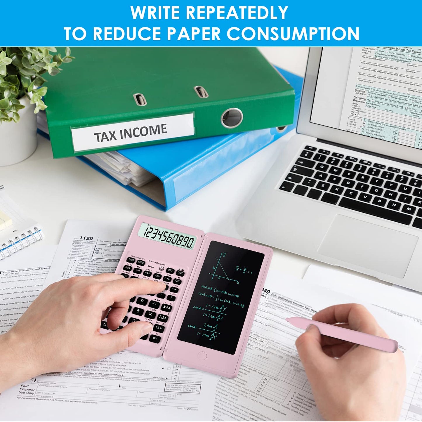 IPepul Scientific Calculators for Students, 10-Digit Large Screen, Math Calculator with Notepad, Classroom Must Haves for Middle High School Supplies & College （Pink