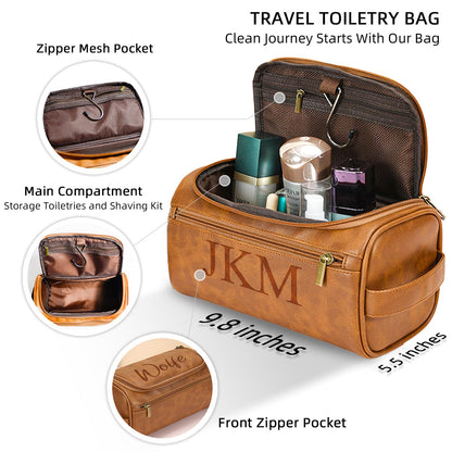 Personalized Toiletry Bag for Men, Engraved Name Initials Toiletry Bag, Customized Monogram Travel Shaving Dopp Kit for Groomsmen, Gift for Christmas, Birthday, Dad, Husband, Grandpa, Lover