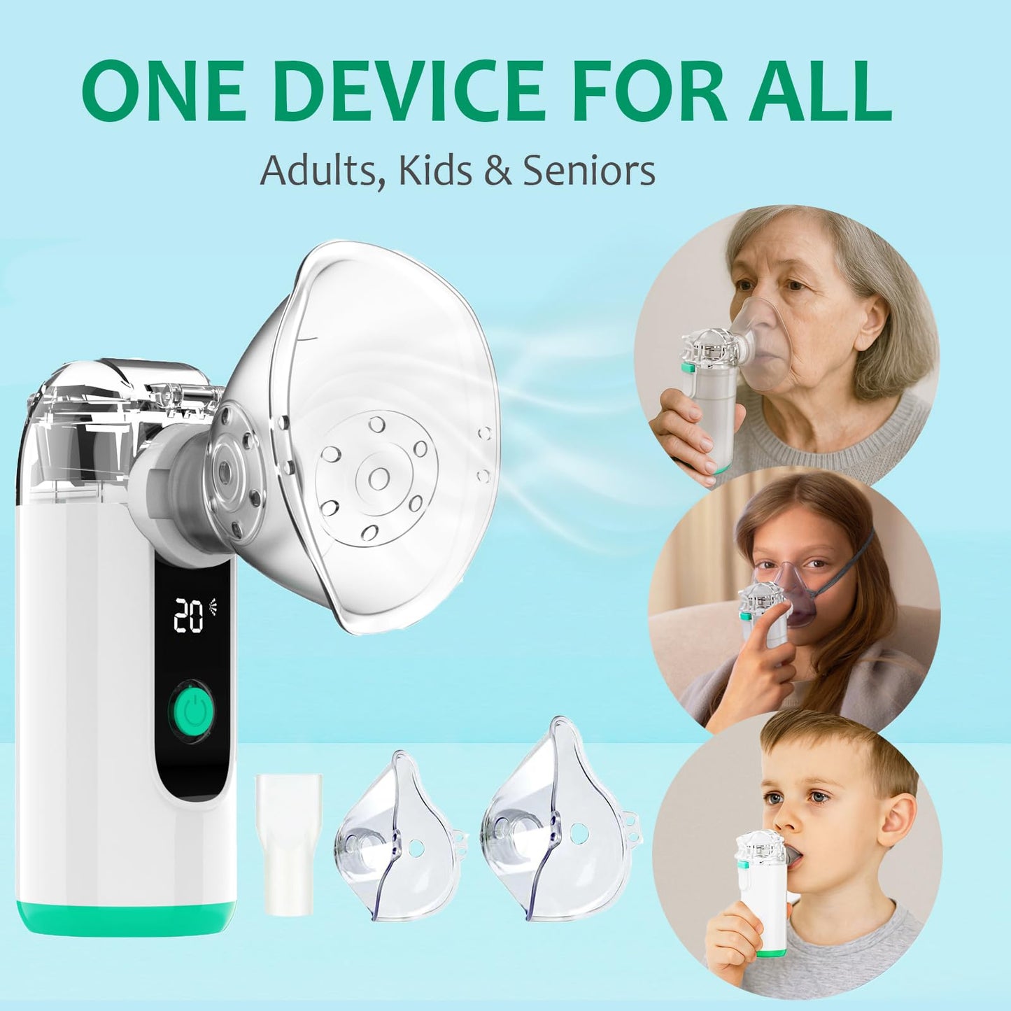 Hand-held Nebulizer for Respiratory System, Portable Nebulizer with Self-Clean Mode, Rechargeable Nebulizer for Home Office Travel