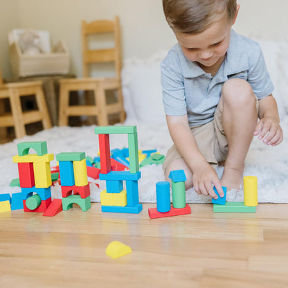 Melissa & Doug Wooden Building Blocks Set - 100 Blocks in 4 Colors and 9 Shapes - FSC Certified