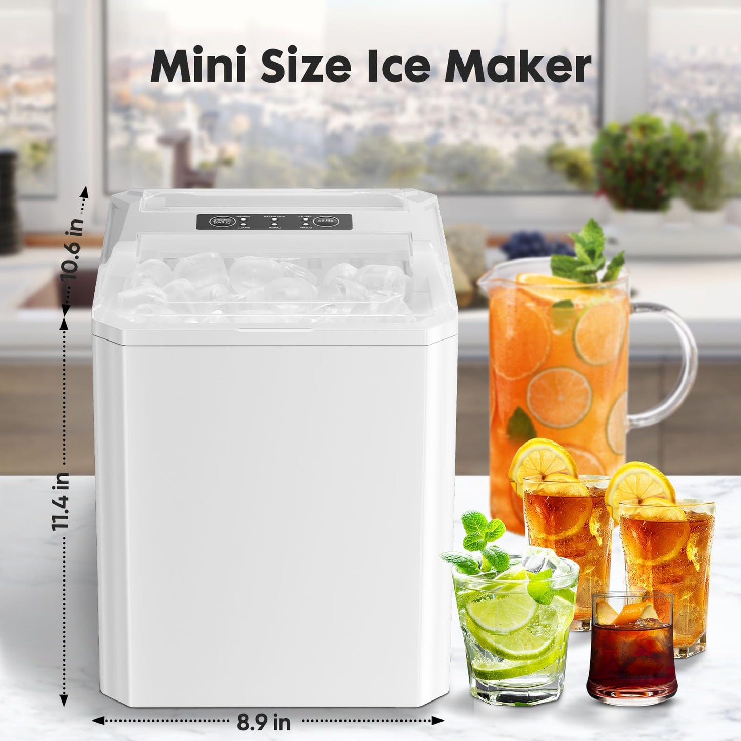 Sweetcrispy Countertop Ice Maker, Portable Ice Machine Self-Cleaning, 9 Cubes in 6 Mins, 26 lbs/24Hrs, 2 Sizes of Bullet Ice for Home Party Office